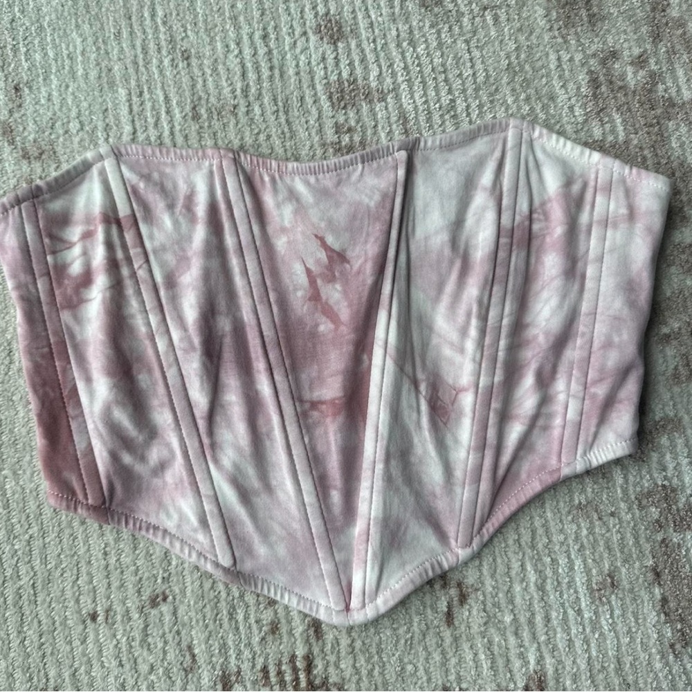 Pink & white tie-dye strapless corset top
